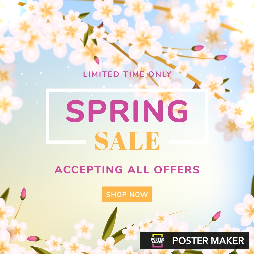 H&M Pink and Orange Art Poster Cherry Blossom Impression